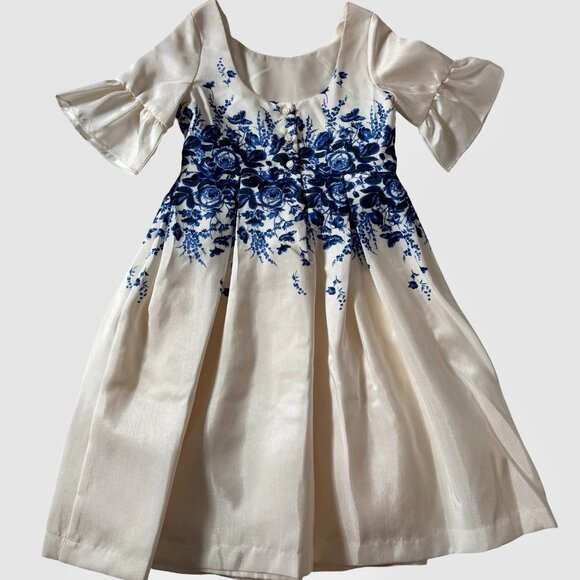 Girls Floral Border Ruffle Sleeve Dress, Size 7 - Picture 6 of 9